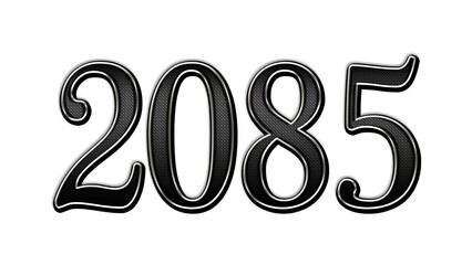 black metal 3d design of number 2085 on white background.