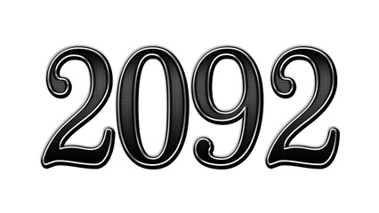 black metal 3d design of number 2092 on white background.
