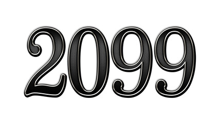 black metal 3d design of number 2099 on white background.