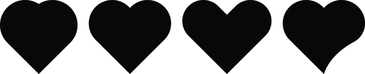 Black heart icons set vector. Heart vector icons. Set of Various simple love symbols icon isolated.