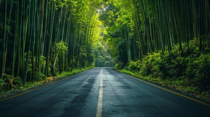Fototapeta premium Landscape of A Road on a Bamboo Forest
