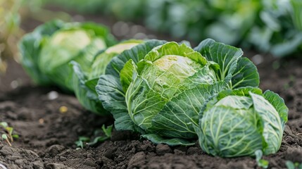 Green cabbage growing in a garden