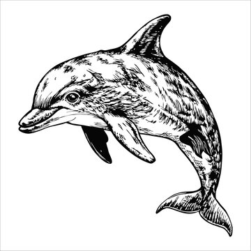 recommend clip art: Sketch of a dolphin swimming gracefully, top view, on a white background.