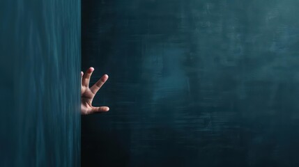 Apprehension A person looking anxious and hesitant, about to enter a door, dark background