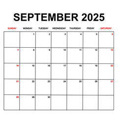 september 2025 with holydays or red dates. monthly calendar design with week starts on sunday. printable, simple, and clean vector design isolated on white background.