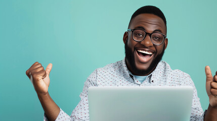 black man rise hand feeling happy for working