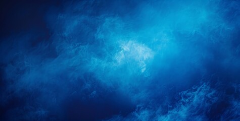 Fototapeta premium Blue white black blurred abstract gradient on grainy dark background, glowing light, large banner