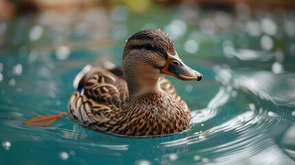Tufted duck floating in summer water