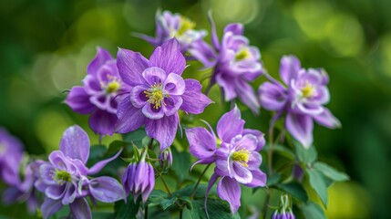 Spring garden blooms purple columbine flowers