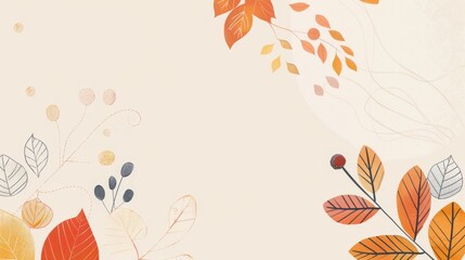 Fototapeta premium Minimalistic fall banner with fine lines of fall foliage and soft color palette 