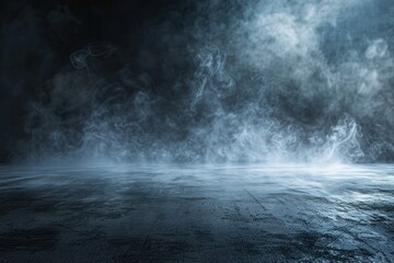 A dark room with smoke and steam