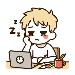 Vector image of tired person after learning