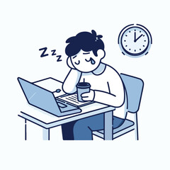 Vector image of tired person after learning