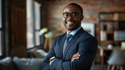 Fototapeta premium Business Attorney. Successful African American Lawyer in Business Suit at Legal Office