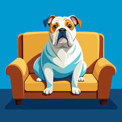 A english bulldog puppy sits on a chair, isolated on background