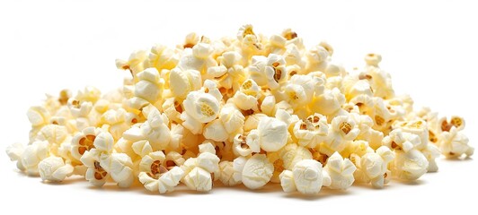 Heap of salted popcorn, isolated on white background. 