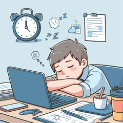 Vector image of tired person after learning