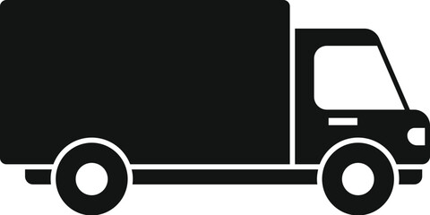 Simple black silhouette of a delivery truck, symbolizing transportation and distribution of goods