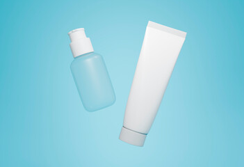 cosmetic empty bottle personal hygiene toothpaste cream isolated blue background