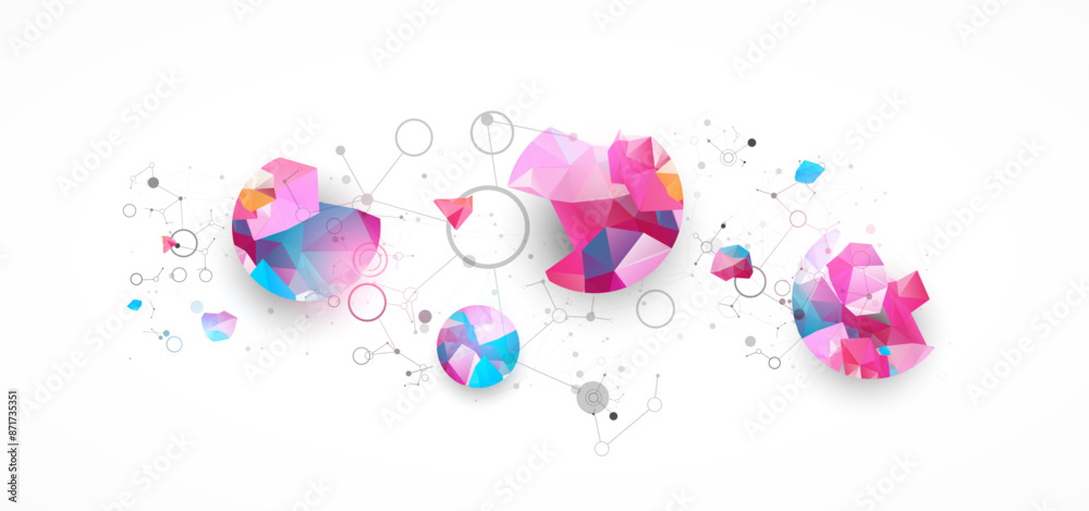 Fototapete Geometric abstract background with connected line and dots. Futuristic digital background for science and technology. Hand drawn.