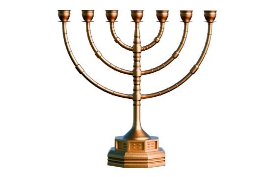 Antique bronze menorah on transparent background. 3D Render