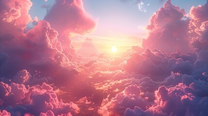 Pink And Orange Sunset Over Fluffy Clouds In The Sky