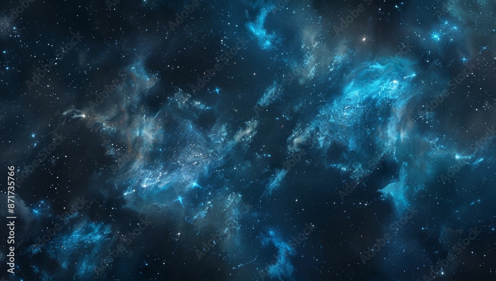 Wall mural dark blue background with stars and nebulae, creating an ethereal atmosphere for space background
