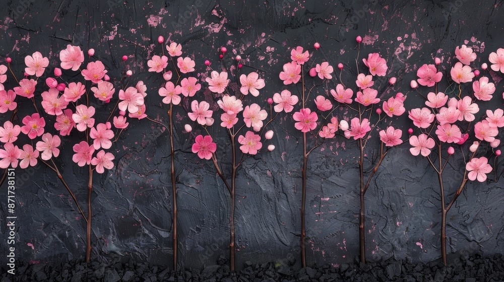 Wall mural cherry blossom in a row