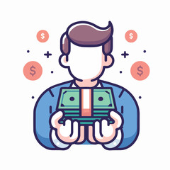 Vector image of a person holding a lot of money