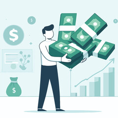 Vector image of a person holding a lot of money