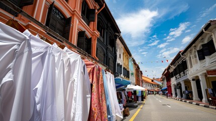 Old-fashioned street market from the 1920s, bustling with vintage stalls, traditional clothing, and historic architecture, capturing a bygone era