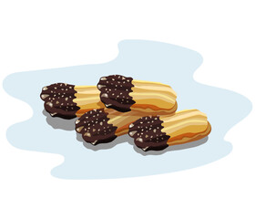 Popular petit four with apricot jam, dark chocolate and crumbled biscuits. Sweet pastries vector illustration.