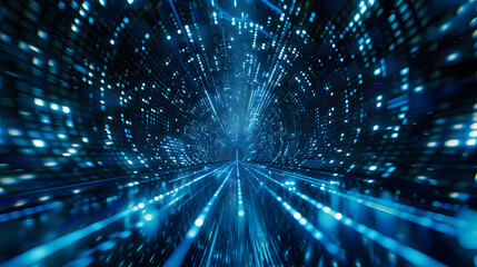 Fototapeta premium Abstract blue light tunnel with data streams