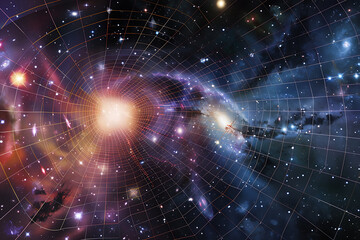 Obraz premium Illustrative guide to cosmological redshift: Distant galaxy light wavelengths elongating amidst cosmic expansion explained with clear diagrams.