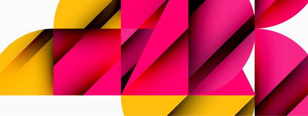 Obraz premium Circle, square and flower petal geometric background. Round shapes composition for wallpaper, banner, background or landing