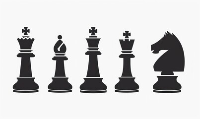 Chess Pieces Silhouette Showcasing Strategy and Contrast on a White Background - Generative AI