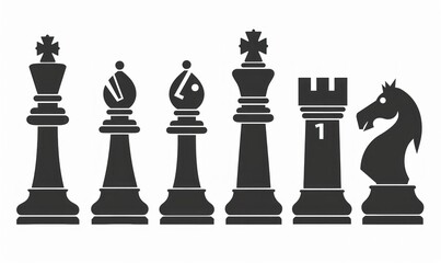 Silhouette of Chess Pieces Representing Strategy and Power on White Background - Generative AI