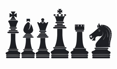 Silhouette of Chess Pieces Representing Strategy and Power on White Background - Generative AI