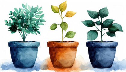 Obraz premium Three potted plants are shown in a row, each with a different color