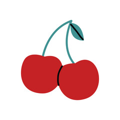 Cherry. Vector illustration. Juicy and fresh summer berry. White isolated background.