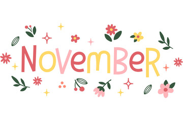 Hello November. Hand written, vector illustration  