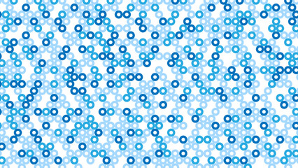 Blue abstract background of hollow dots. Mosaic texture of random particles. Chaotic ornament. Linear pattern. Design of  banner, poster on website,  social networks. Vector illustration 