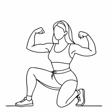 recommend clip art: continuous single line drawing of a woman flexing her arm muscles in a line art vector illustration (6)