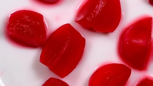 fermented radish on a turn table in a macro view
