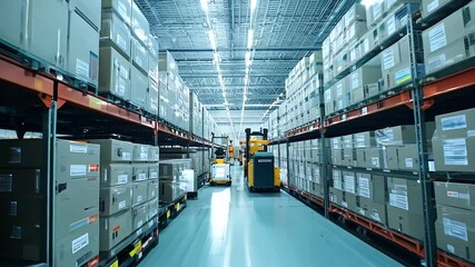 Warehouse with Robots Sorting Packages