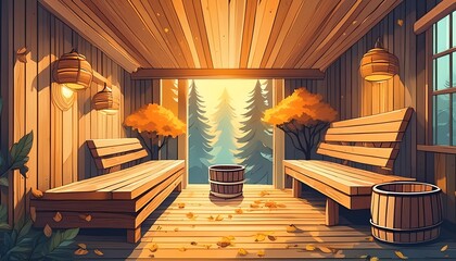 wooden sauna, spa, sweat lodge made of wood