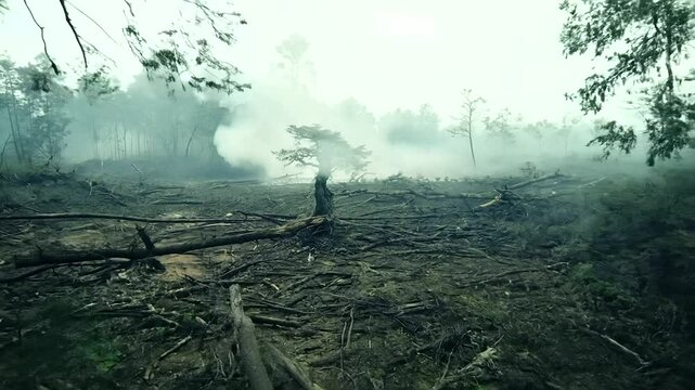 Deforestation in Rainforest with Fallen Trees