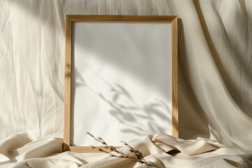 A blank white picture frame is placed on a canvas background