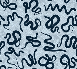 The seamless pixel blue background with snakes.
