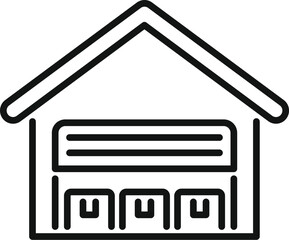 Simple line icon of a warehouse building storing goods with a closed roller door